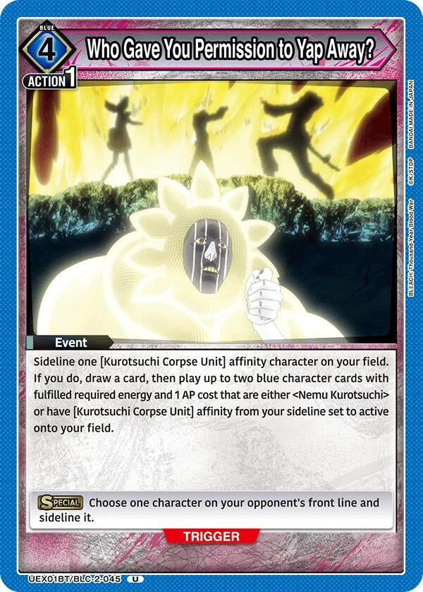 Image for Who Gave You Permission to Yap Away? (UEX01BT/BLC-2-045) (UEX01BT: BLEACH: Thousand-Year Blood War Vol.2) (UEX01BT) - Union Arena