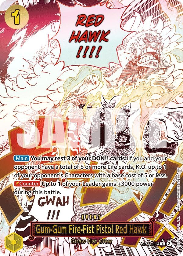Image for Gum-Gum Fire-Fist Pistol Red Hawk (Alternate Art) (OP11-114) (A Fist of Divine Speed) (OP11) - One Piece Card Game