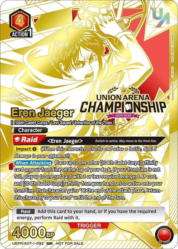 Image for Eren Jaeger (Regionals 25-26) (UEPR/AOT-1-092) (Union Arena Promotion Cards) (UEPR) - Union Arena