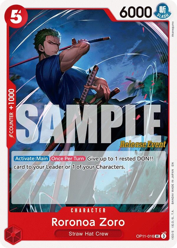 Image for Roronoa Zoro (OP11-016) (A Fist of Divine Speed Release Event Cards) (OP11 RE) - One Piece Card Game