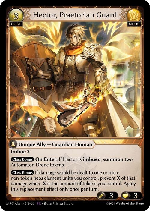 Image for Hector, Praetorian Guard (201) (Mercurial Heart Alter Edition) (MH Alter) - Grand Archive TCG