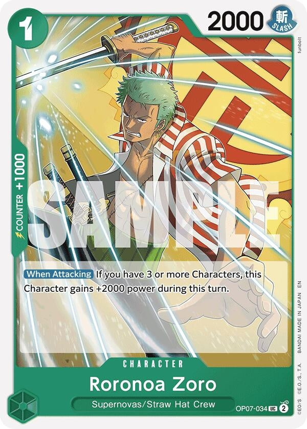 Image for Roronoa Zoro (Reprint) (OP07-034) (Starter Deck 24: GREEN Jewelry Bonney) (ST-24) - One Piece Card Game