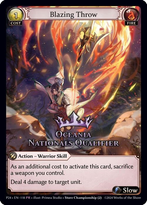 Image for Blazing Throw (Oceania Nationals Qualifier) (118) (Region Exclusive Promotional Cards) (GSC) - Grand Archive TCG