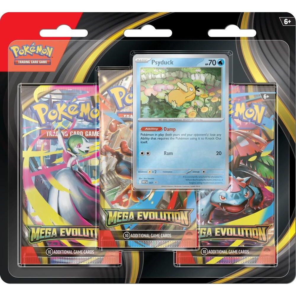 POKÉMON TCG Mega Evolution: Mega Evolution ME01 3-pack Blister (Psyduck) - PokeBox USA