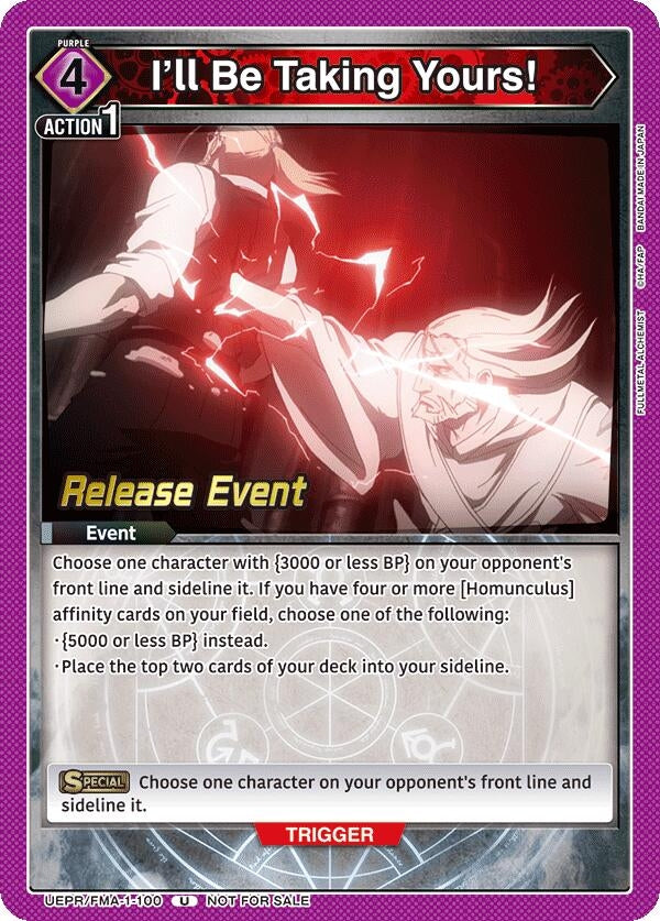 Image for I'll Be Taking Yours! (UEPR/FMA-1-100) (UE09BT: FULLMETAL ALCHEMIST Release Event Cards) (UE09BT_RE) - Union Arena