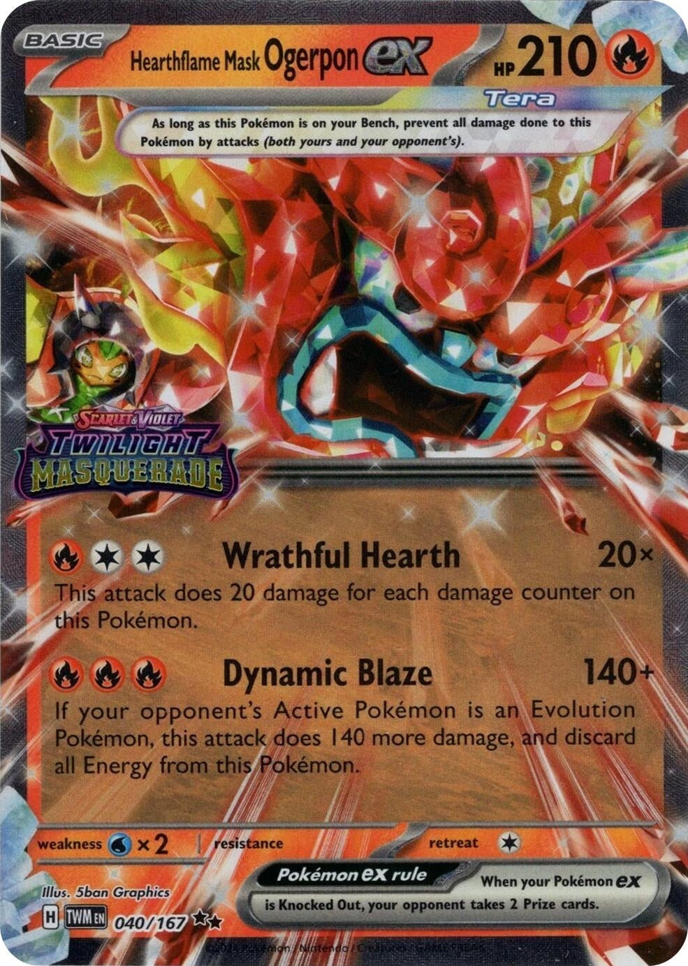 Image for Hearthflame Mask Ogerpon ex (Twilight Masquerade Stamp) (040/167) (Miscellaneous Cards & Products) (MCAP) - Pokemon