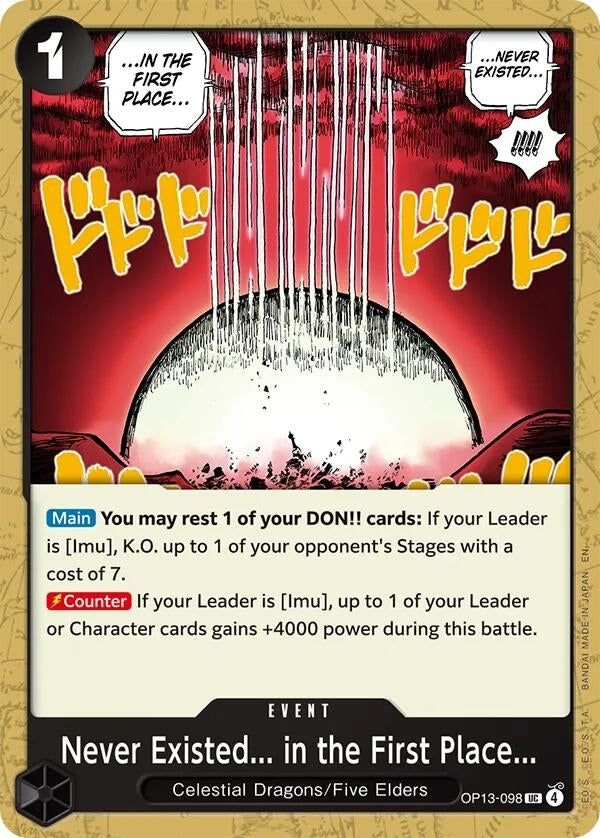 Image for Never Existed... in the First Place... (OP13-098) (Carrying On His Will) (OP13) - One Piece Card Game