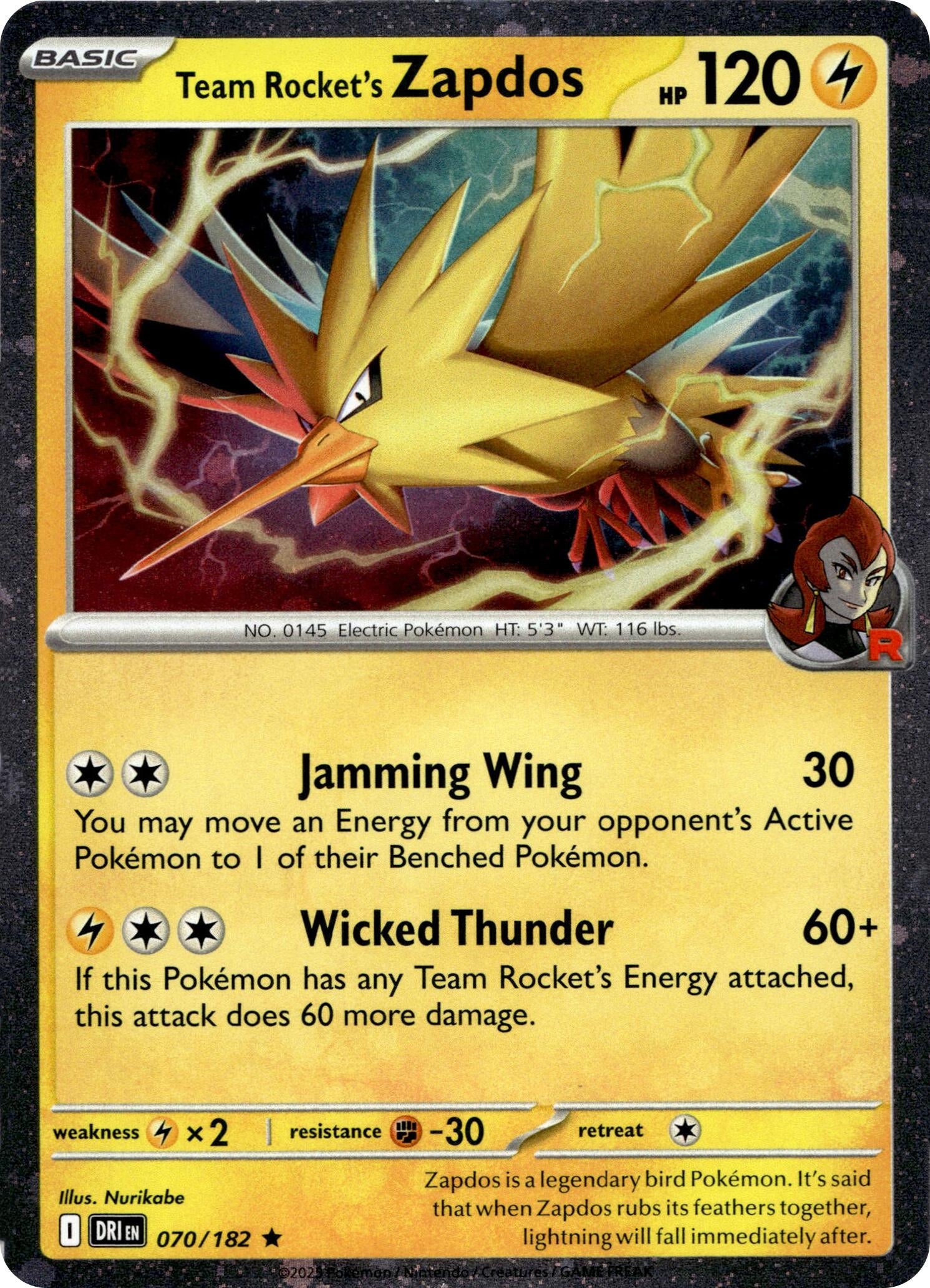 Image for Team Rocket's Zapdos - 070/182 (Cosmos Holo) (070/182) (Miscellaneous Cards & Products) (MCAP) - Pokemon
