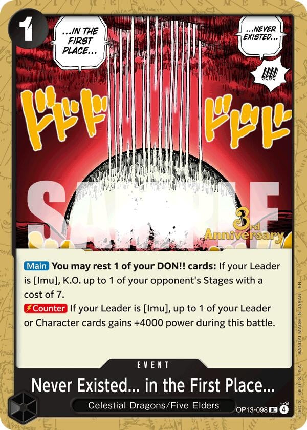 Image for Never Existed... in the First Place... (OP13-098) (Carrying On His Will: 3rd Anniversary Tournament Cards) (OP13 ANN) - One Piece Card Game
