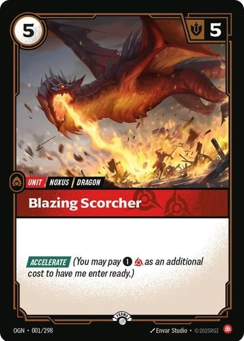 Image for Blazing Scorcher (001/298) (Riftbound Organized Play Promotional Cards) (OPP) - Riftbound: League of Legends Trading Card Game