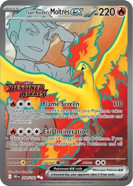 Image for Team Rocket's Moltres ex - 208/182 (Destined Rivals Stamp) (208/182) (Miscellaneous Cards & Products) (MCAP) - Pokemon