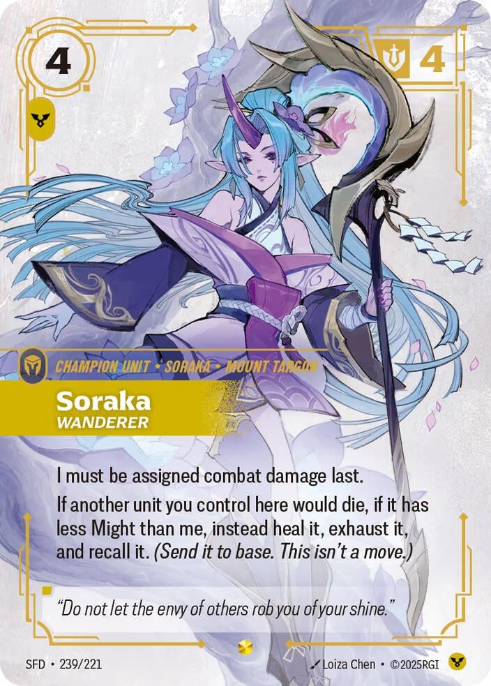 Image for Soraka - Wanderer (Overnumbered) (239/221) (Spiritforged) (SFD) - Riftbound: League of Legends Trading Card Game