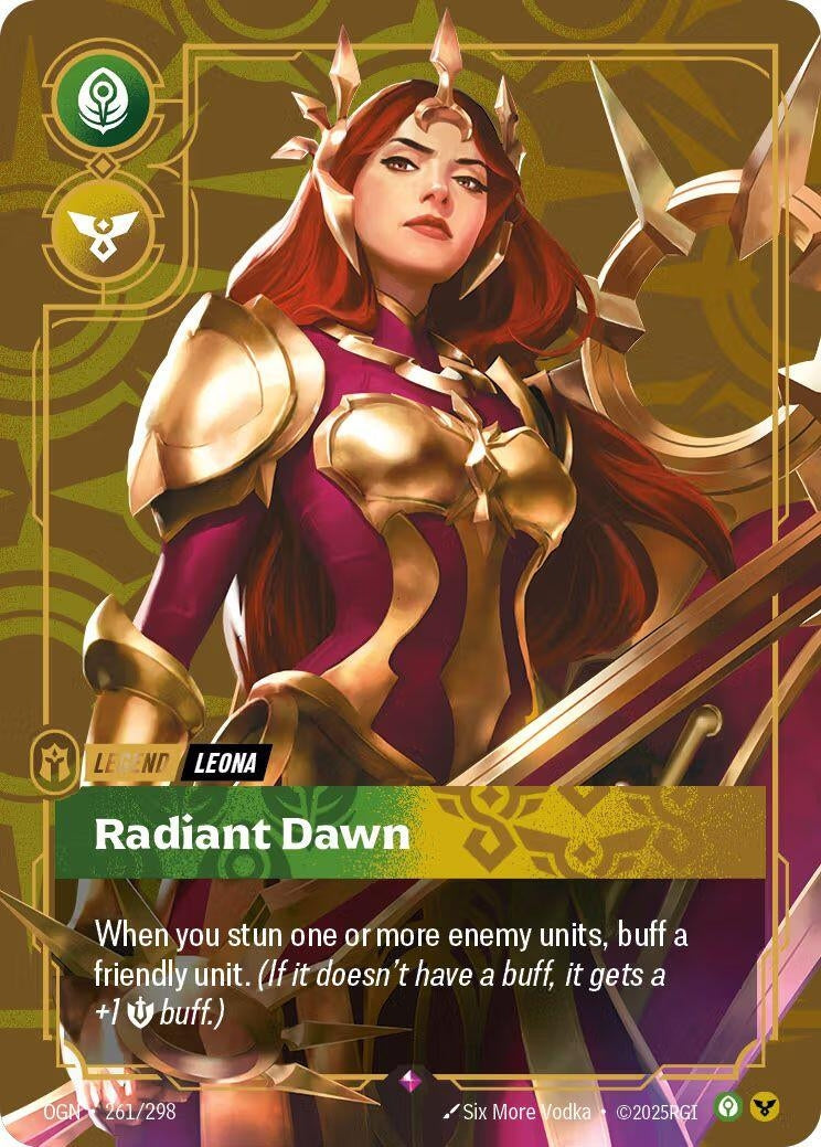 Image for Leona - Radiant Dawn (Metal) (Best Of) (261/298) (Riftbound Organized Play Promotional Cards) (OPP) - Riftbound: League of Legends Trading Card Game