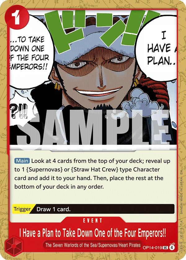 Image for I Have a Plan to Take Down One of the Four Emperors!! (OP14-019) (The Azure Sea's Seven) (OP14) - One Piece Card Game
