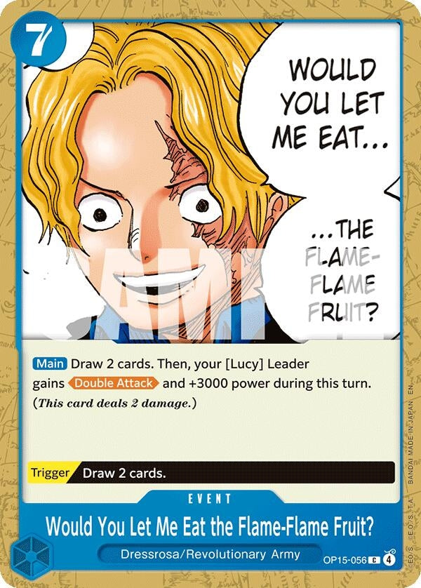 Image for Would You Let Me Eat the Flame-Flame Fruit? (OP15-056) (Adventure on Kami's Island) (OP15-EB04) - One Piece Card Game