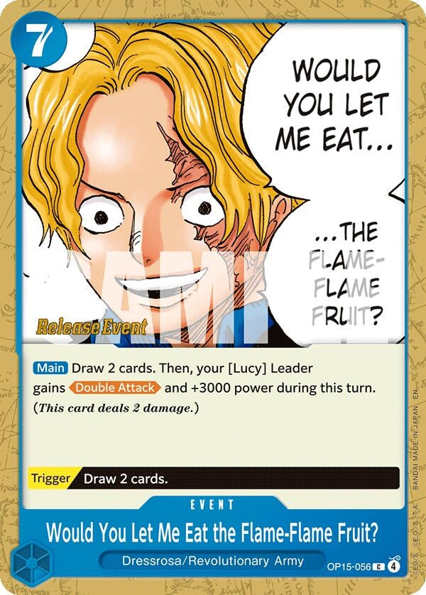 Image for Would You Let Me Eat the Flame-Flame Fruit? (OP15-056) (Adventure on Kami's Island Release Event Cards) (OP15 RE) - One Piece Card Game