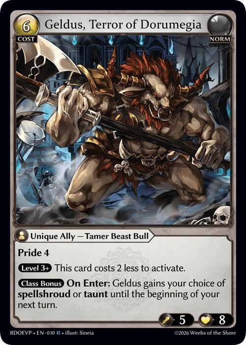 Image for Geldus, Terror of Dorumegia (010) (Radiant Origins Event Pack) (RDOEVP) - Grand Archive TCG