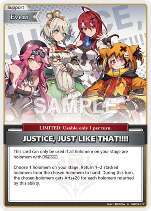 Image for JUSTICE, JUST LIKE THAT!!!! (U) (hSD13-017) (SD13: Start Deck: Oshi Justice) (SD013E) - Hololive