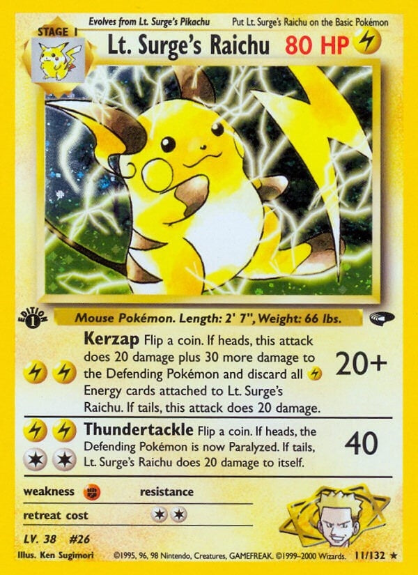 Image for Lt. Surge's Raichu (011/132) (Gym Challenge) (G2) - Pokemon