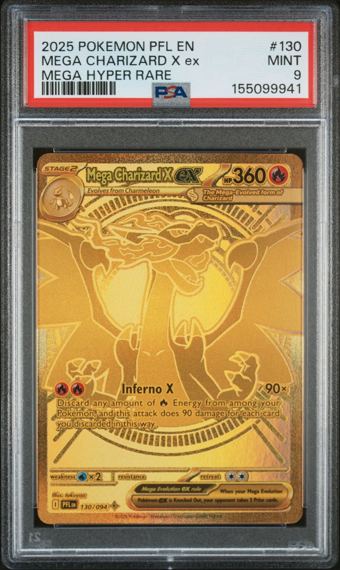 MEGA CHARIZARD X ex MEGA HYPER RARE 2025 POKEMON PFL EN-PHANTASMAL FLAMES PSA MINT 9