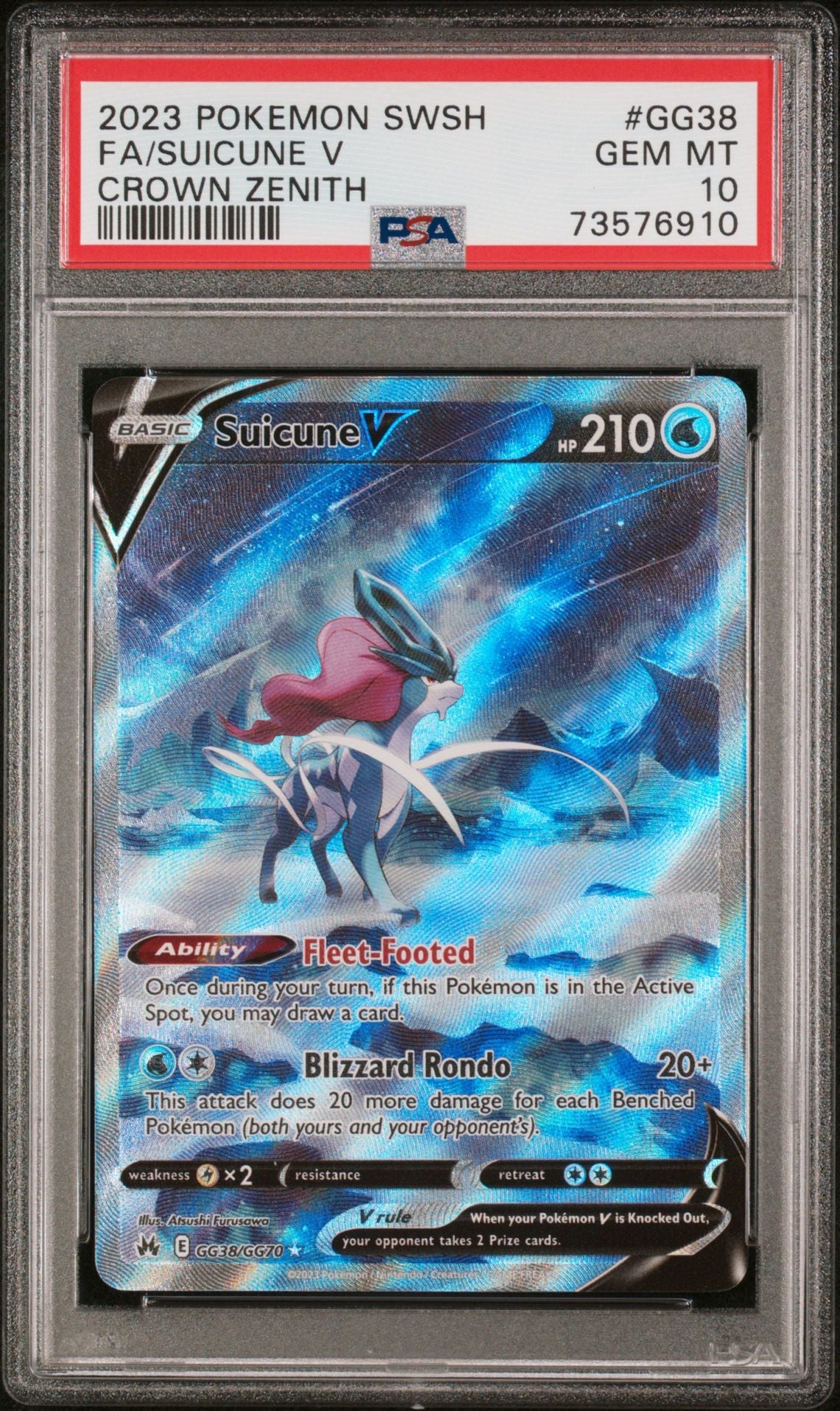FA/SUICUNE V CROWN ZENITH 2023 POKEMON SWORD AND SHIELD CROWN ZENITH PSA GEM MT 10