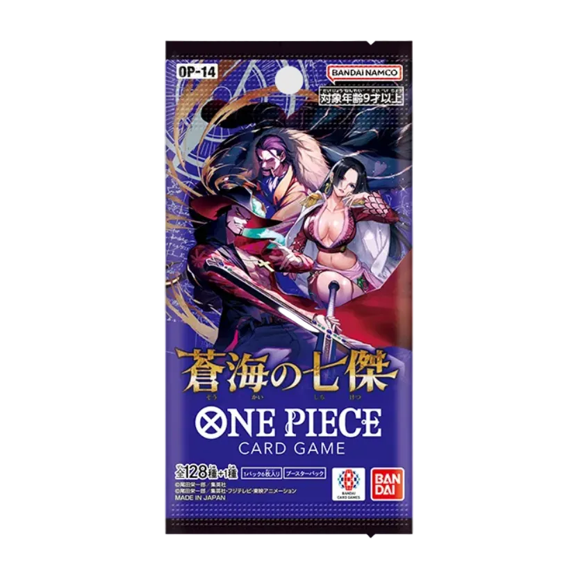 One Piece card game packaging with characters and branding on a white background