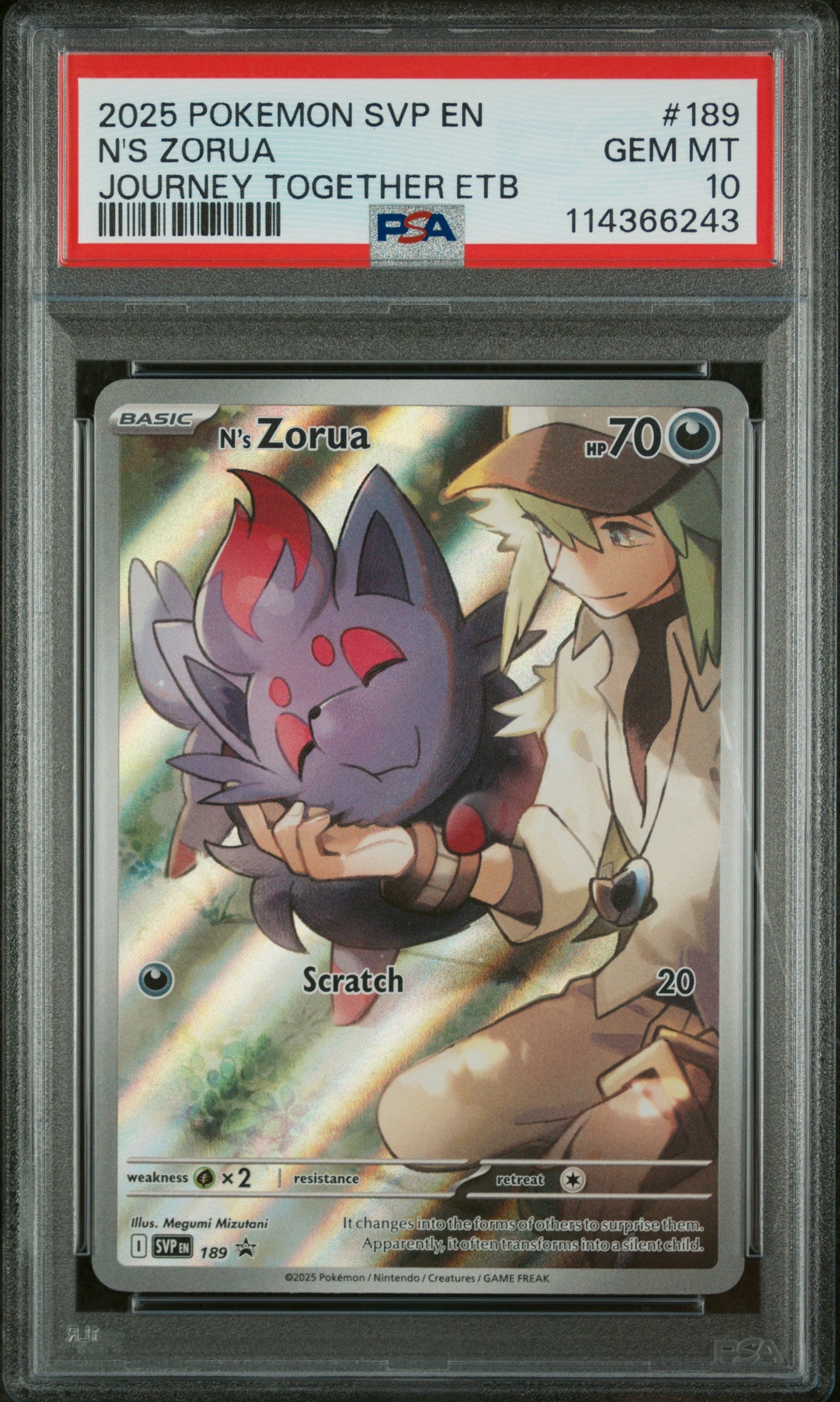 N'S ZORUA JOURNEY TOGETHER ETB 2025 POKEMON SVP EN-SV BLACK STAR PROMO PSA GEM MT 10