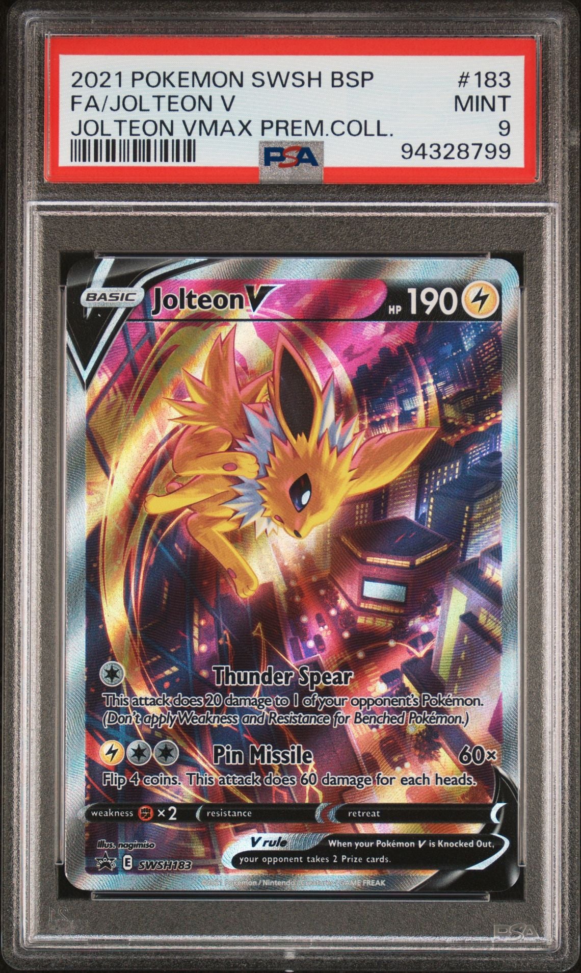 FA/JOLTEON V JOLTEON VMAX PREM.COLL. 2021 POKEMON SWSH BLACK STAR PROMO PSA MINT 9