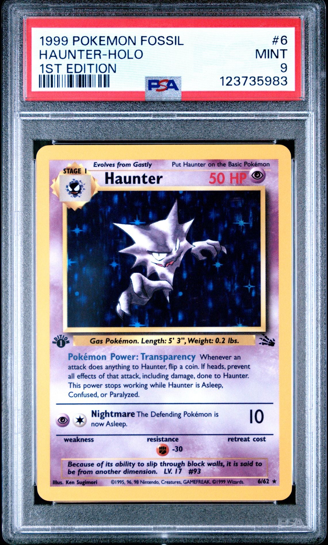 HAUNTER-HOLO 1ST EDITION 1999 POKEMON FOSSIL PSA MINT 9
