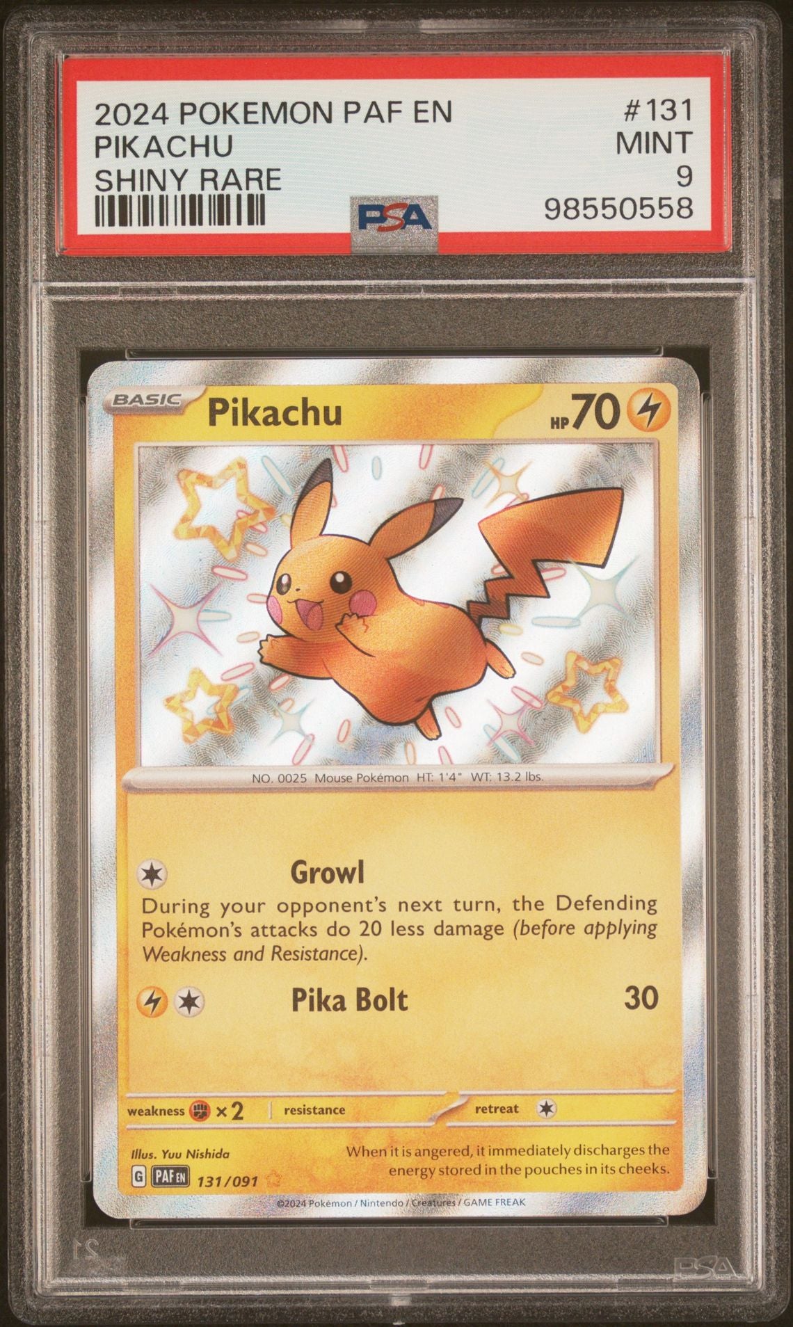 PIKACHU SHINY RARE 2024 POKEMON PAF EN-PALDEAN FATES PSA MINT 9