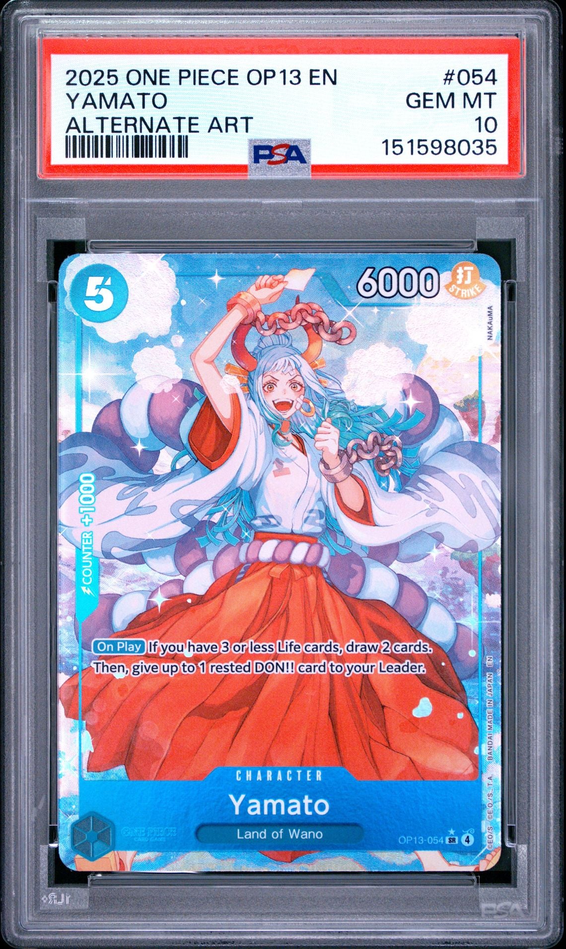 YAMATO ALTERNATE ART 2025 ONE PIECE OP13-CARRYING ON HIS WILL PSA GEM MT 10