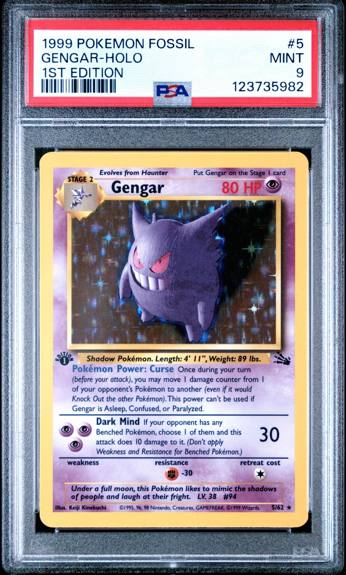 GENGAR-HOLO 1ST EDITION 1999 POKEMON FOSSIL PSA MINT 9