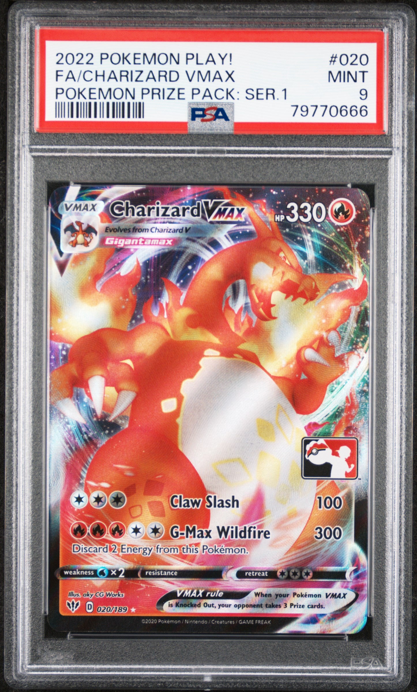 FA/CHARIZARD VMAX 2022 POKEMON PLAY! POKEMON PRIZE PACK: SERIES 1 PSA MINT 9