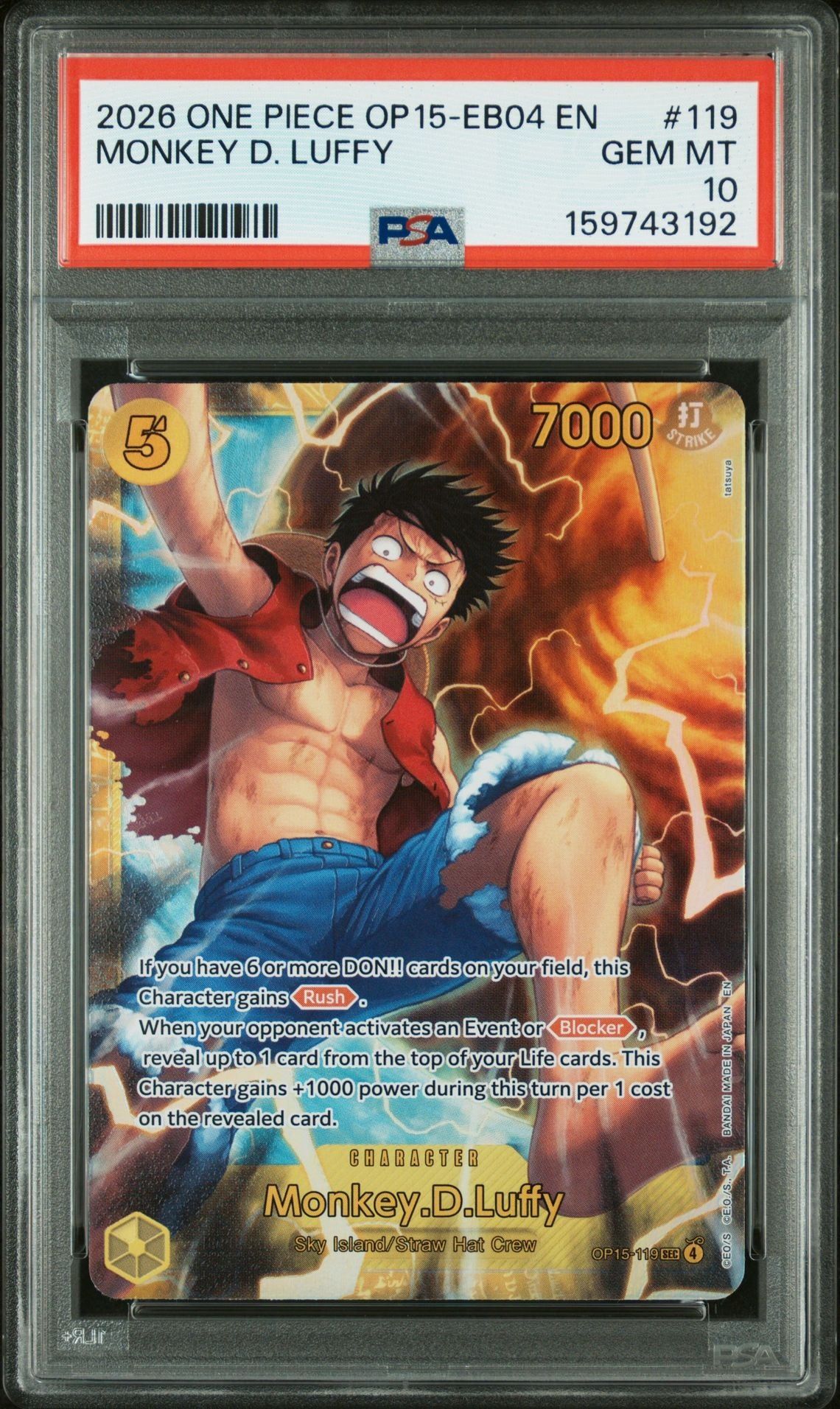 MONKEY D. LUFFY 2026 ONE PIECE OP15-EB04-ADVENTURE ON KAMI'S ISLAND PSA GEM MT 10