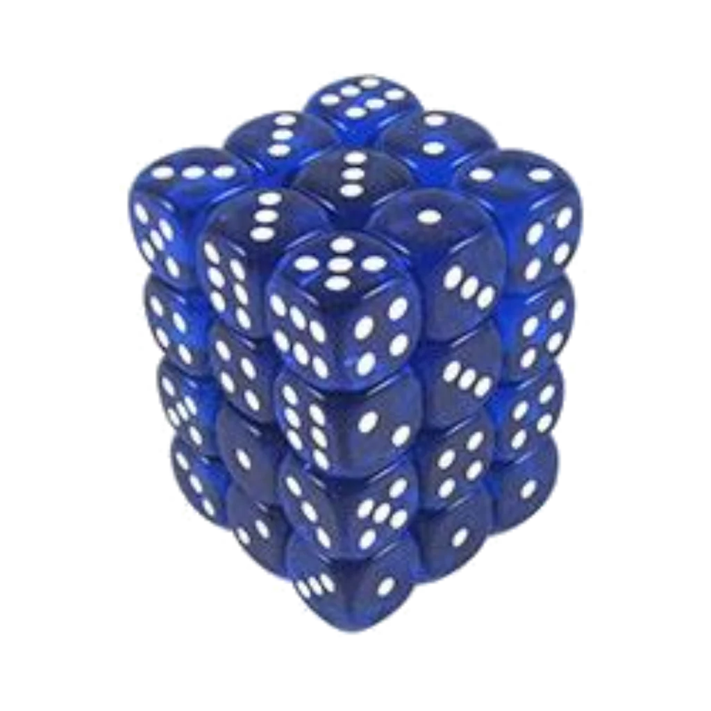 Chessex: Translucent Blue/White 12mm d6 Dice Block (36 dice)