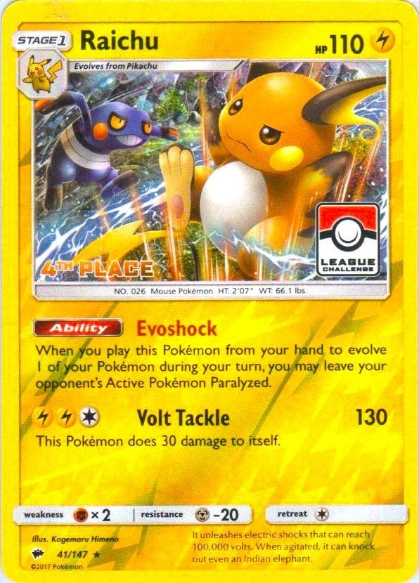 Image for Raichu - 41/147 (League Challenge) [4th Place] (041/147) (League & Championship Cards) (PR) - Pokemon