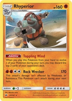 Image for Rhyperior - 67/147 (SM Burning Shadows) (067/147) (Deck Exclusives) (PR) - Pokemon