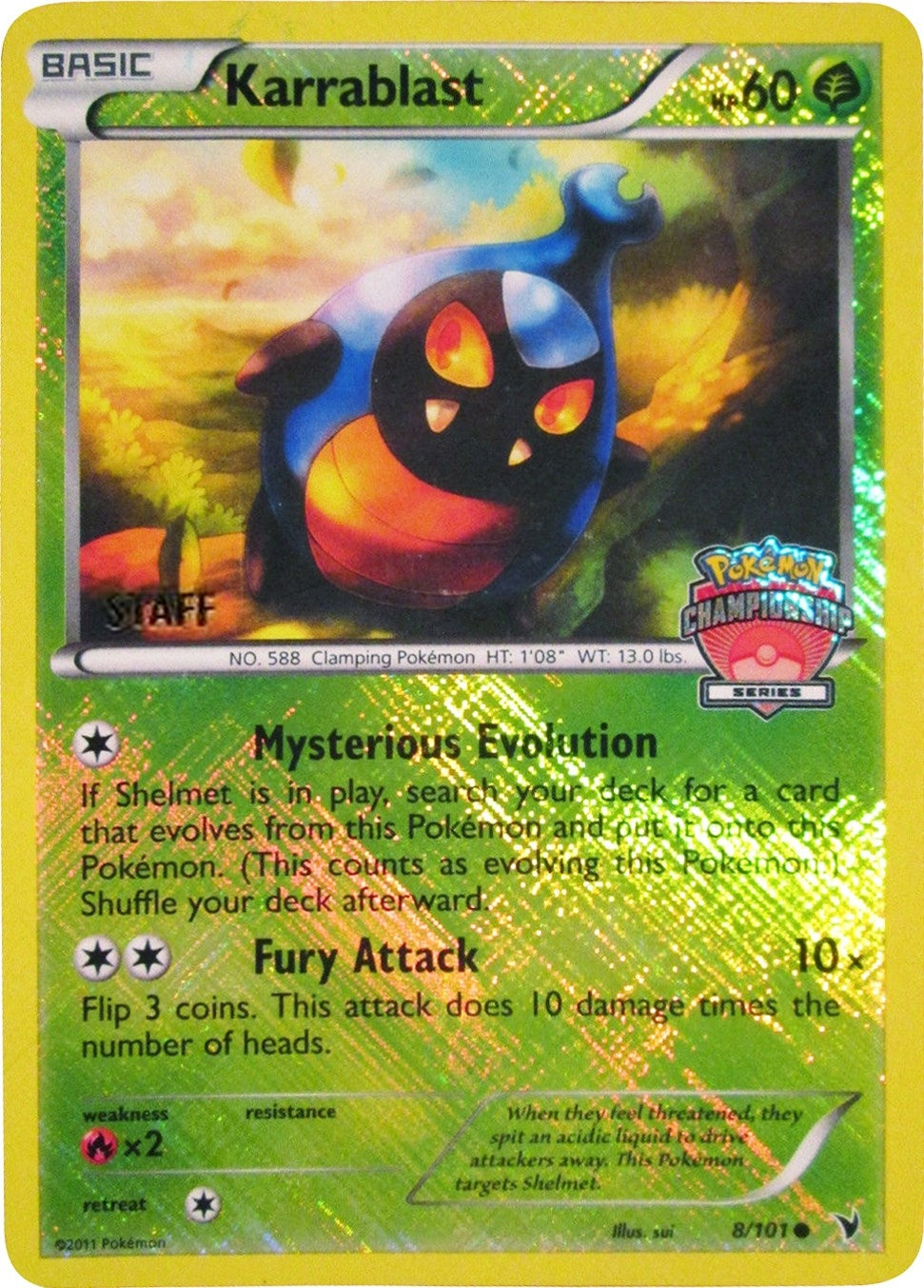 Image for Karrablast - 8/101 (Championship Series) [Staff] (008/101) (League & Championship Cards) (PR) - Pokemon