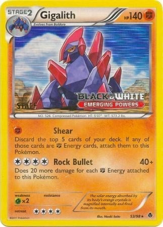 Image for Gigalith 53/98 (Prerelease) [Staff] (53/98) (Black and White Promos) (PR) - Pokemon
