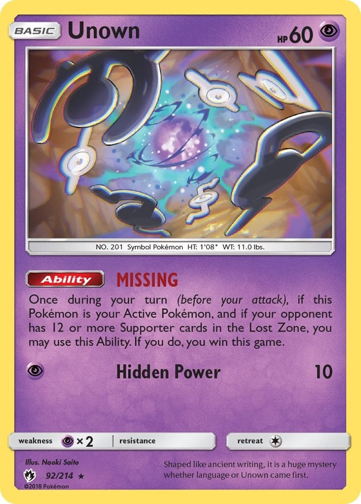 Image for Unown (92) (92/214) (SM - Lost Thunder) (SM8) - Pokemon