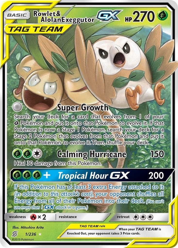 Image for Rowlet & Alolan Exeggutor GX (1/236) (SM - Unified Minds) (SM11) - Pokemon