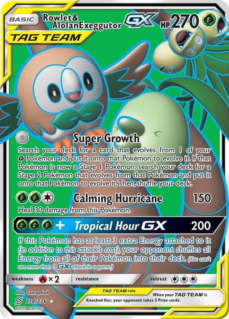 Image for Rowlet & Alolan Exeggutor GX (Full Art) (214/236) (SM - Unified Minds) (SM11) - Pokemon