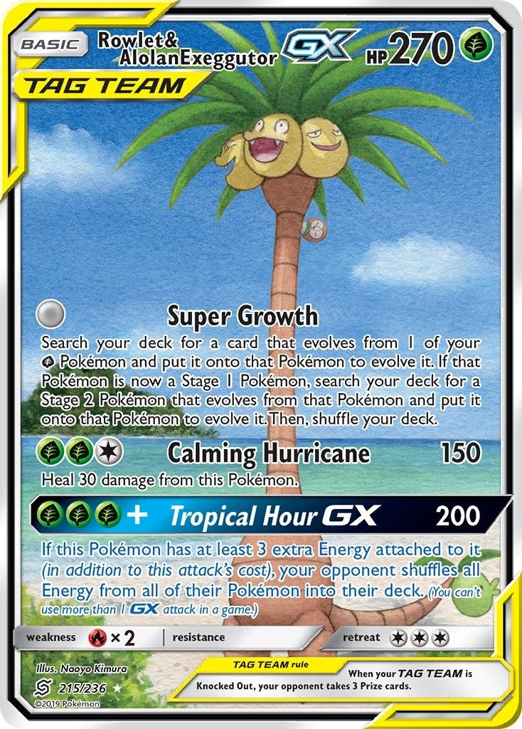 Image for Rowlet & Alolan Exeggutor GX (Alternate Full Art) (215/236) (SM - Unified Minds) (SM11) - Pokemon