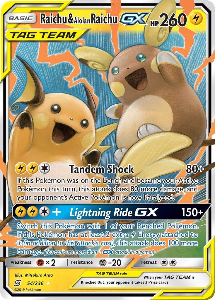 Image for Raichu & Alolan Raichu GX (54/236) (SM - Unified Minds) (SM11) - Pokemon