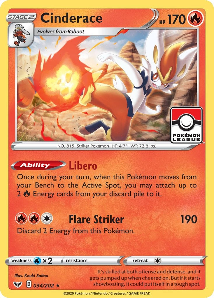 Image for Cinderace - 034/202 (Pokemon League) (034/202) (League & Championship Cards) (PR) - Pokemon