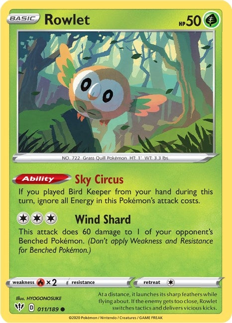 Image for Rowlet (011/189) (SWSH03: Darkness Ablaze) (SWSH03) - Pokemon