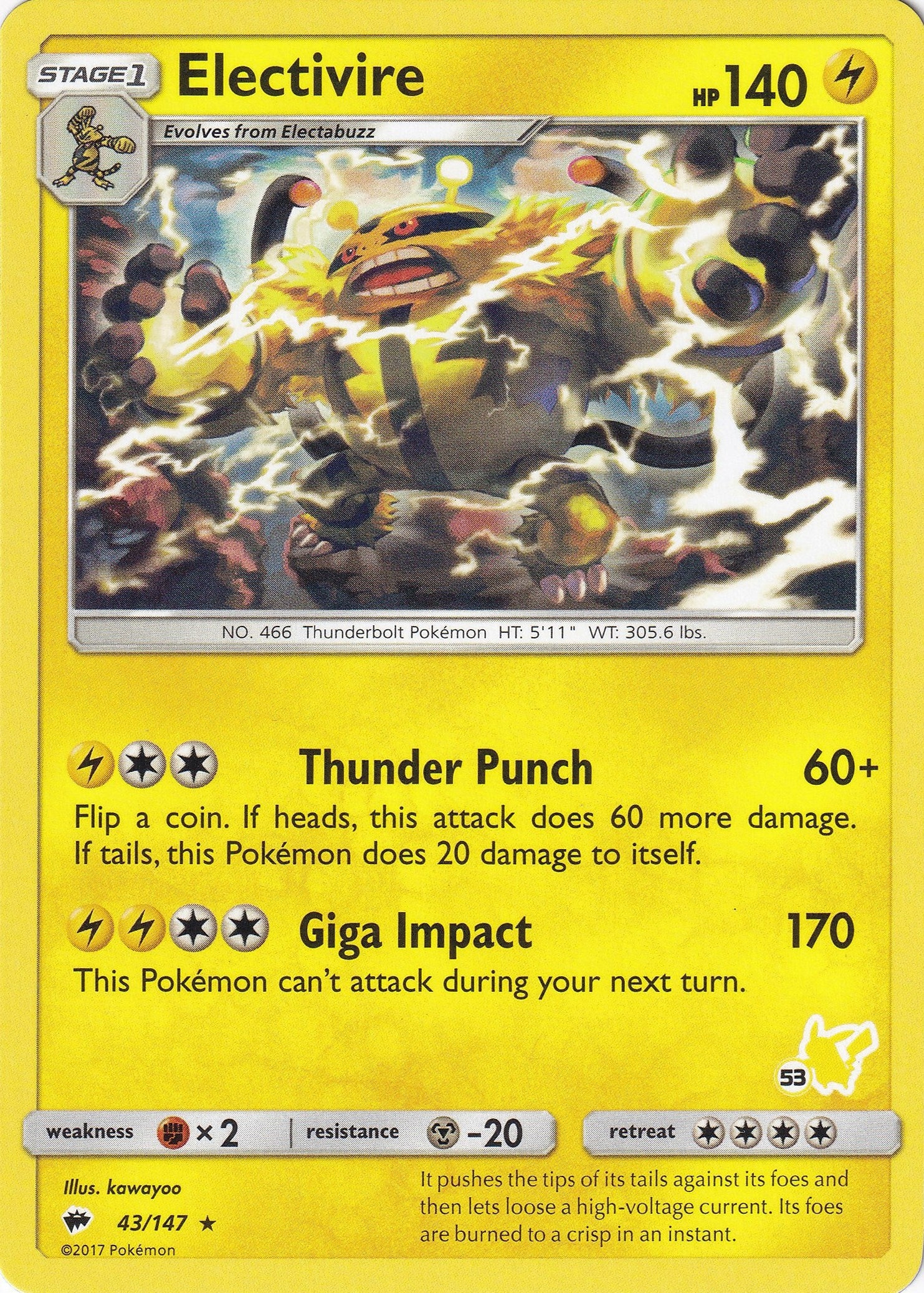 Image for Electivire - 43/147 (#53 Pikachu Stamped) (043/147) (Battle Academy) (BTA) - Pokemon