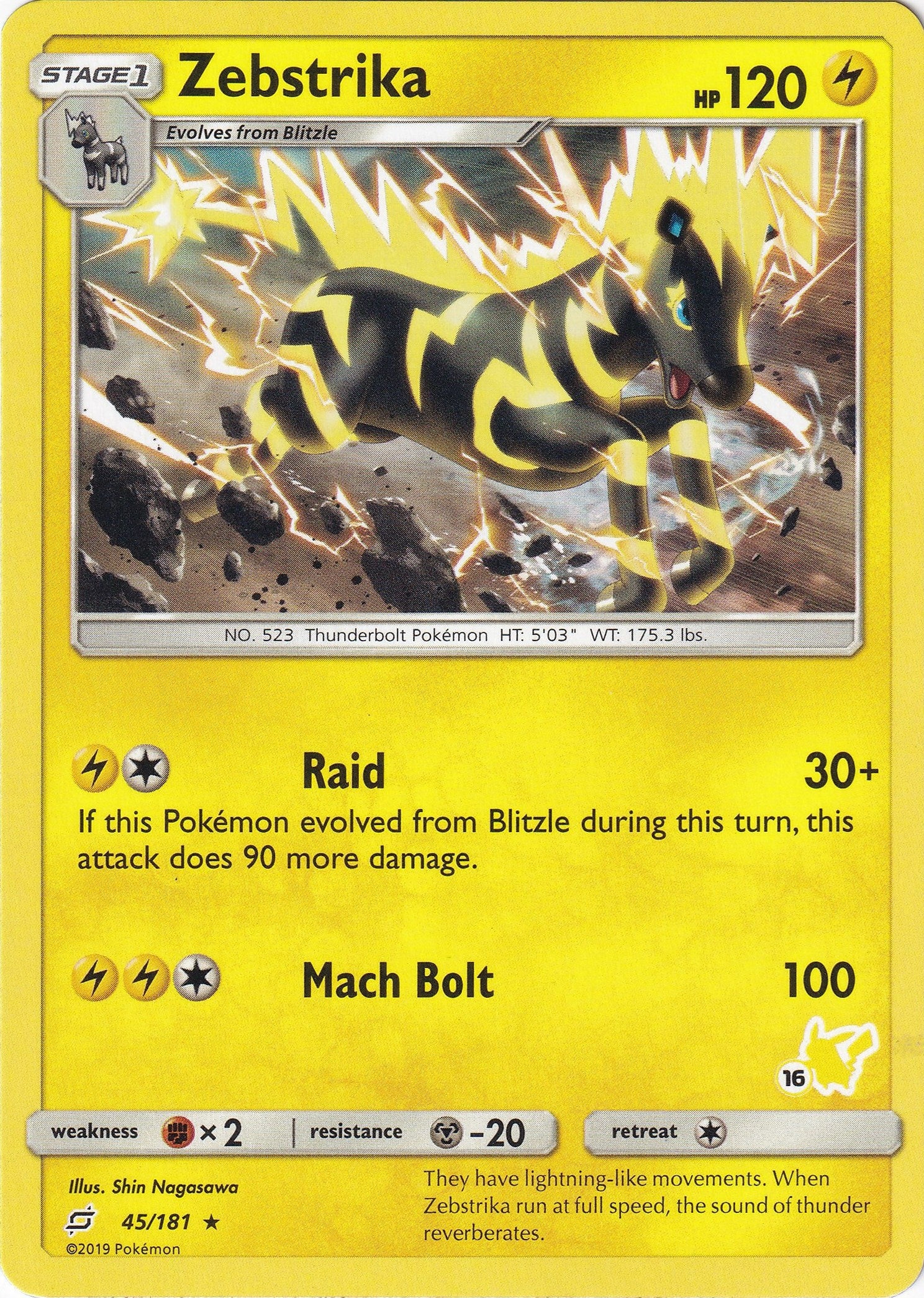 Image for Zebstrika - 45/181 (#16 Pikachu Stamped) (045/181) (Battle Academy) (BTA) - Pokemon