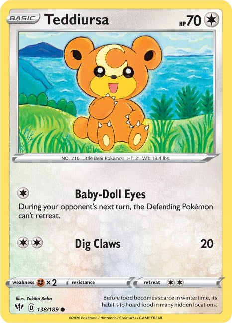 Image for Teddiursa (138/189) (SWSH03: Darkness Ablaze) (SWSH03) - Pokemon