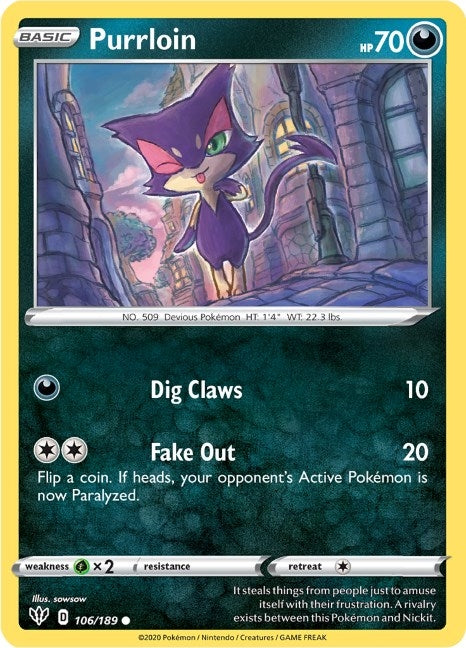 Image for Purrloin (106/189) (SWSH03: Darkness Ablaze) (SWSH03) - Pokemon